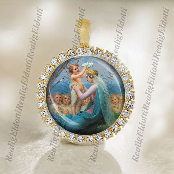 The Crowning of a Mother - Virgin Mary Religious Catholic Gold Medal Cabochon