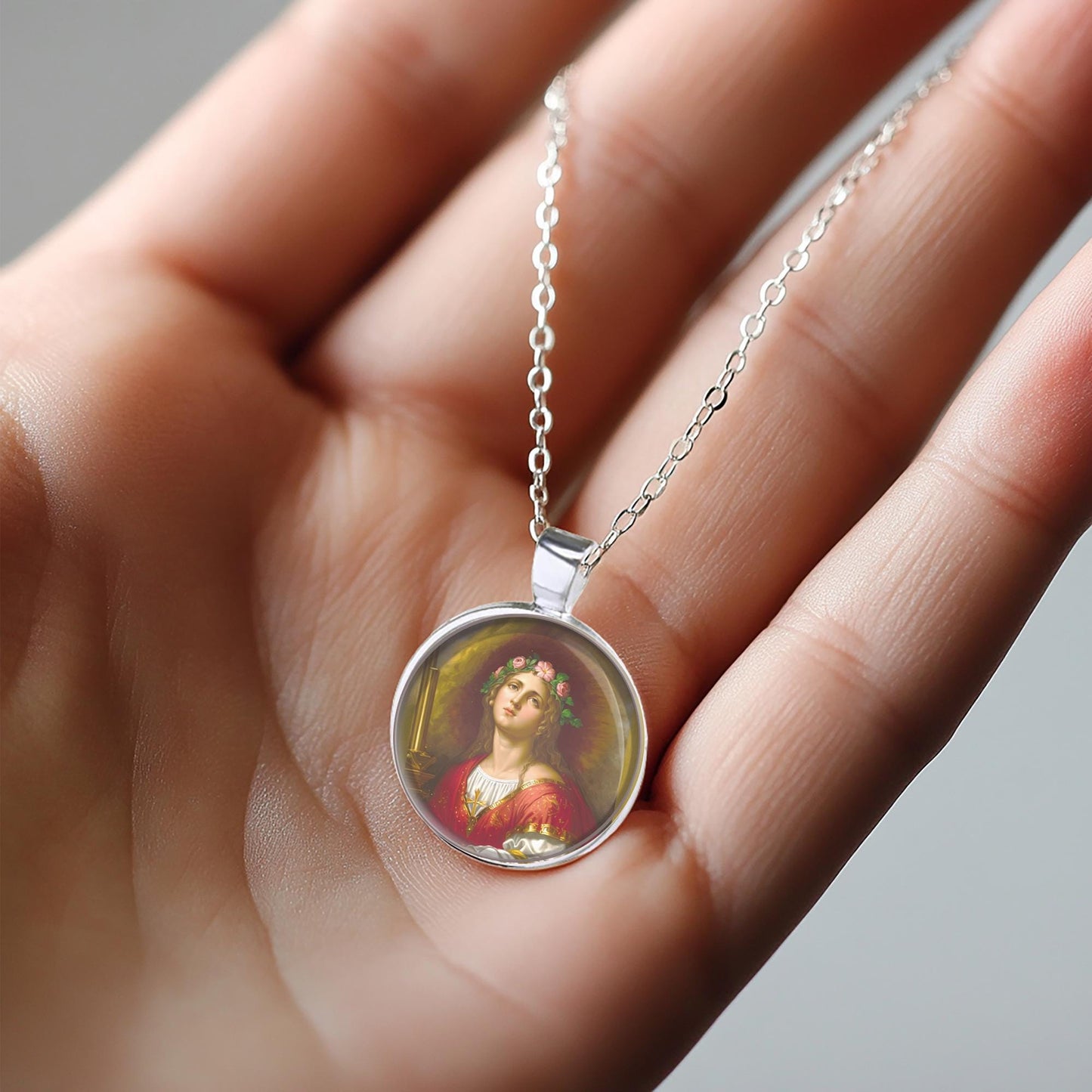 Saint Cecilia Medal Pendant Christian Religious Jewelry Necklace