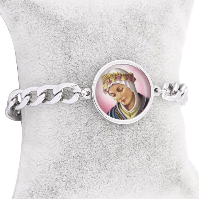 Our Lady Lasalette Curb Bracelet Gold or Silver tone Religious Jewelry Simple Chain