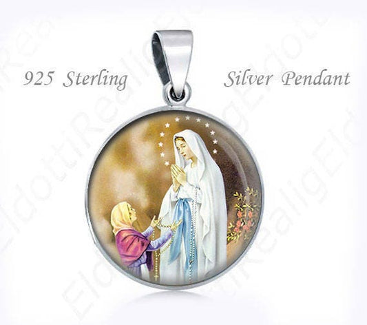 Our Lady Of Lourdes w St Bernadette Jewelry Sterling Silver 925 Medal Religious