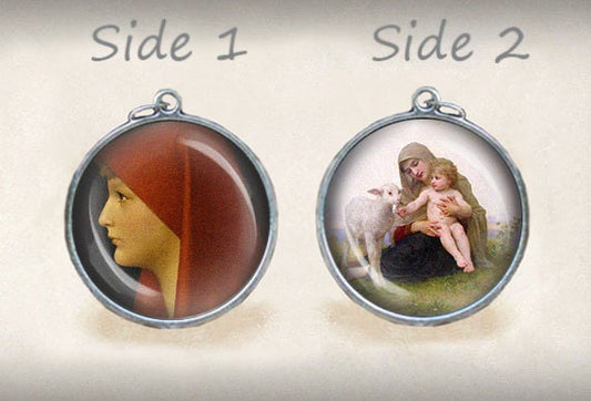 Mother Mary with Child and Lamb / St Fabiola Catholic Medal. Virgin Mary Catholic Religious Pendant Charm.