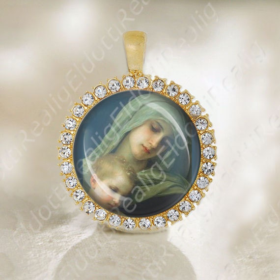 Mother Mary and Baby Jesus Medal Catholic Gold Tone Religious Jewelry