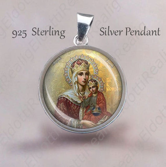 St. ANN Religious Christian Pendant. Sterling Silver 925 Pendant 20mm. Patron Saint ANNE Silver Medal For Necklace