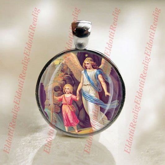 My Guardian Angel - Christian Catholic SIlvertone Medal Pendant Charm Cabochon Religious Jewelry