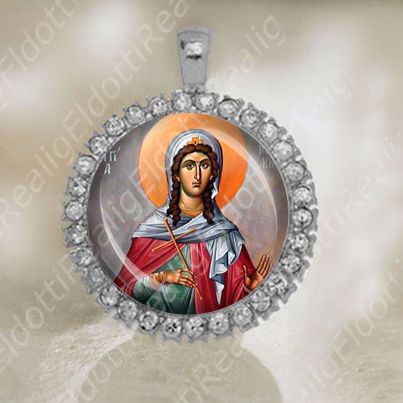 St Kyriaki the Great Martyr Medal Orthodox Saint Silver Tone Jewelry
