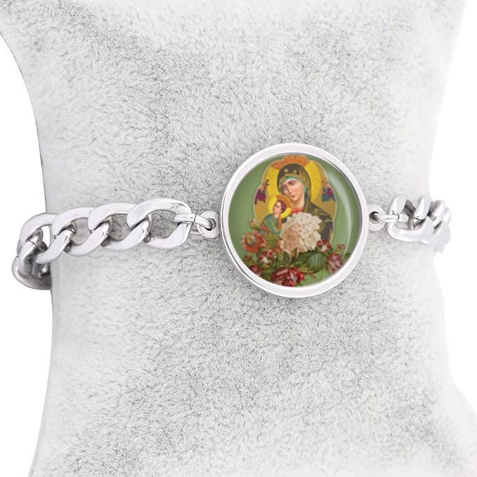 Our Lady Perpetual Help Curb Bracelet Gold or Silver tone Religious Jewelry Simple Chain