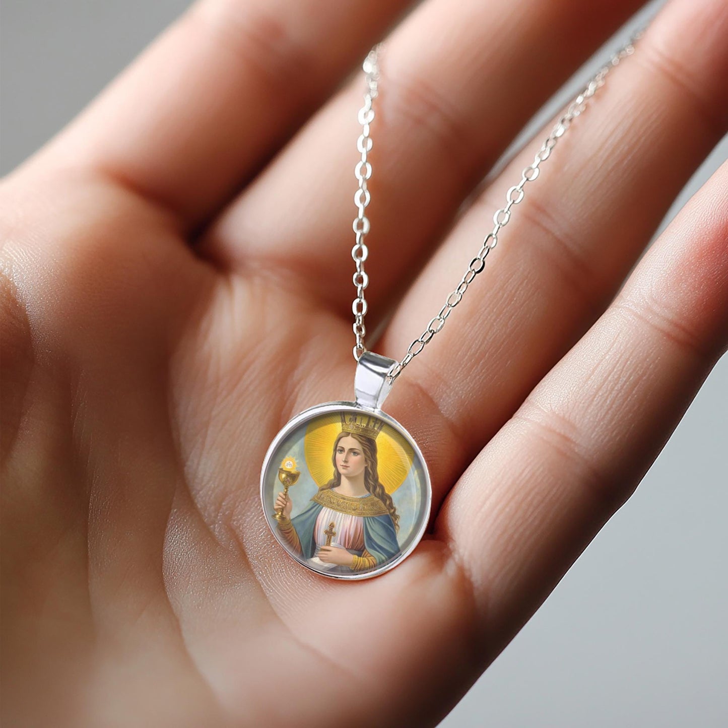 St Barbara Catholic Necklace Pendant Patron Saint of artillerymen, and miners