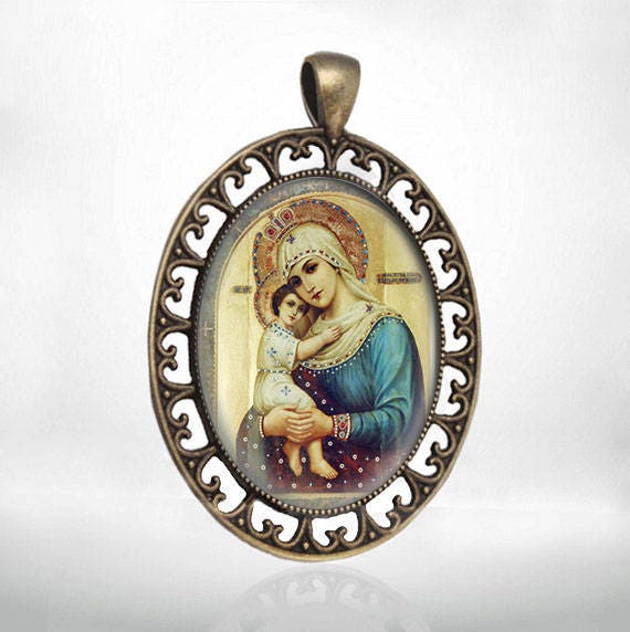 Seeking of the Lost Vziskanie Pogibshih Virgin Mary Medal Orthodox Bronze Tone Christian Jewelry