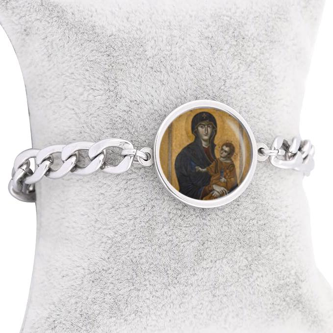 Our Lady Salus Populi Romani Curb Bracelet Gold or Silver tone Religious Jewelry Simple Chain