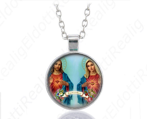 Alliance of the Two Hearts Catholic Necklace Mary Immaculate and Jesus Sacred Heart