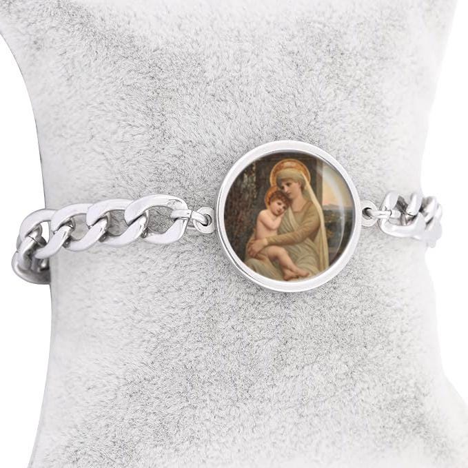 Our Lady Madonna And Child Napoleone Parisani Curb Bracelet Gold or Silver tone Religious Jewelry Simple Chain