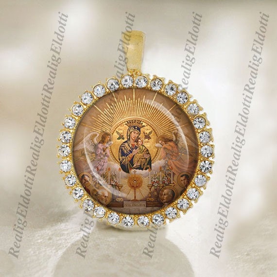 Our Lady of Perpetual Help / Perpetual Succour Christian Catholic Gold Tone Medal Pendant Jewelry