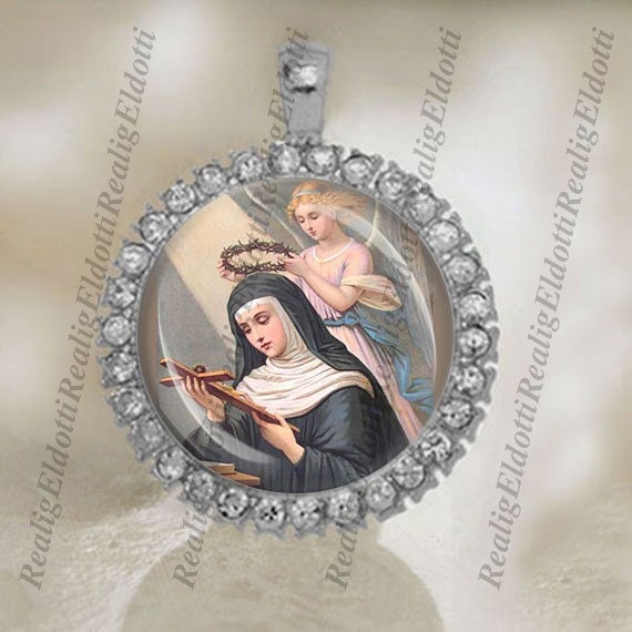 St Rita of Cascia Patron Saint Religious Christian Catholic Silver Tone Medal Charm Pendant For Necklace Jewelry