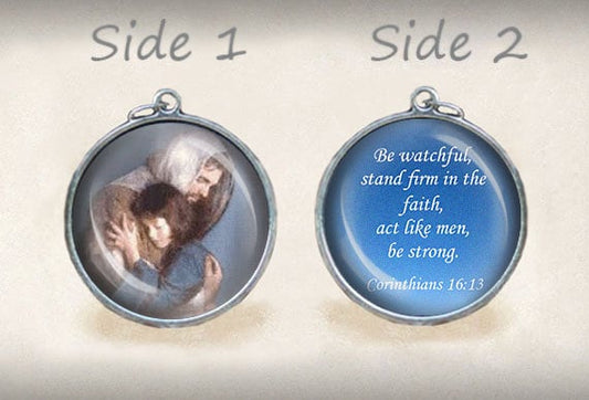 Jesus Strength Bible Quote Corinthians 16:13 Catholic Medal Religious Christian Charm. Catholic Pendant Necklace.