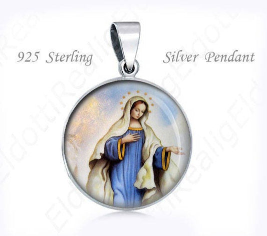 Our Mother of Medjugorje Religious Christian Medal. Sterling Silver 925 Christian Virgin Mary Pendant Charm