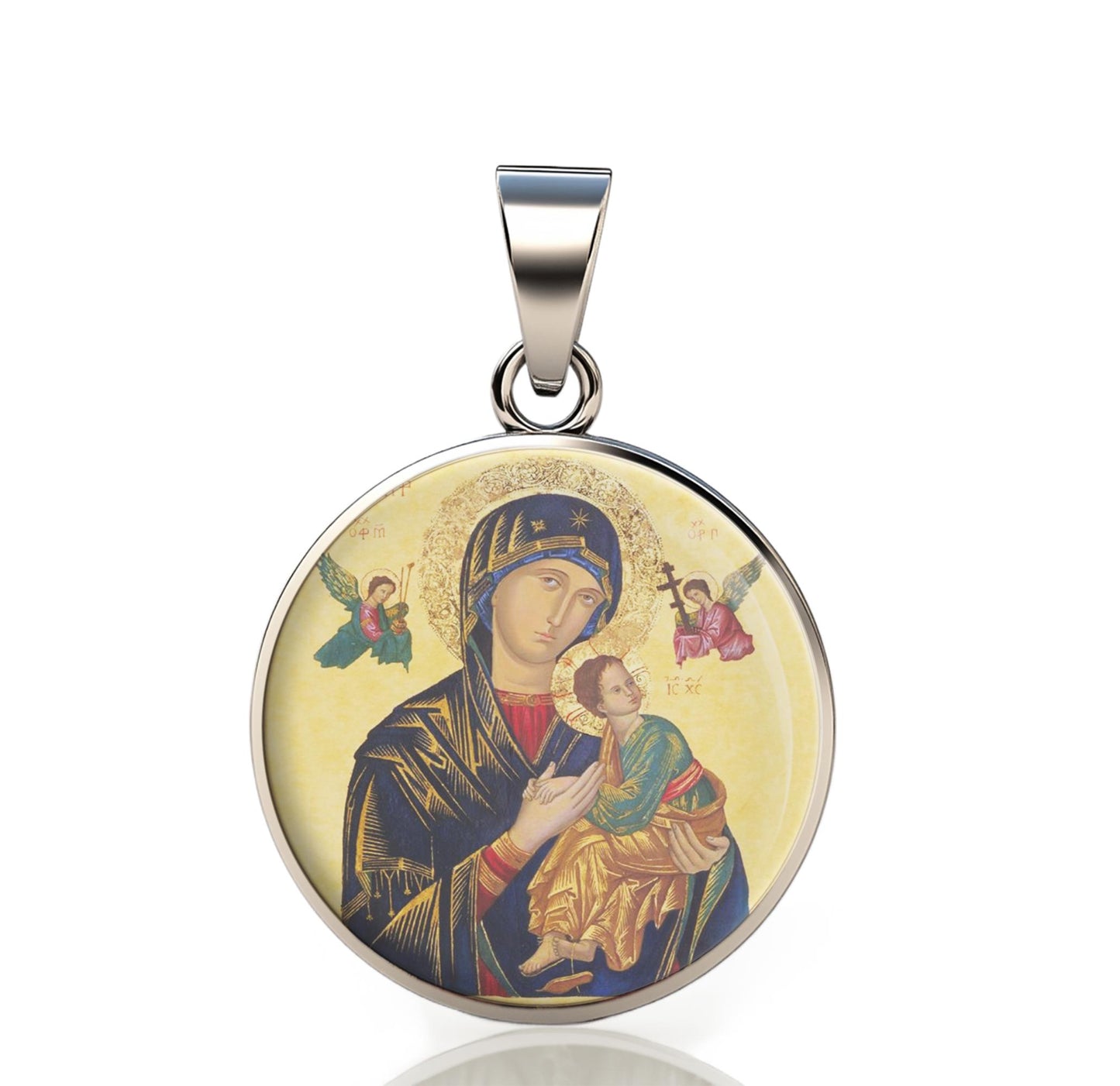 Our Lady Perpetual Help 925 Sterling Silver Round VIIPendant Christian Religious Medal Small 20mm