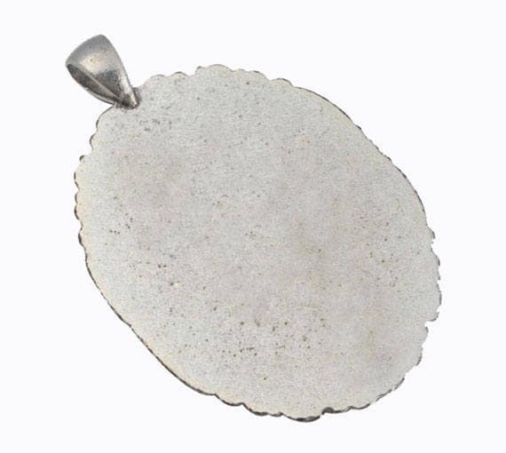 IMMACULATE CONCEPTION Of Mary Pendant. Silver Tone Virgin Mary Catholic Medal. Large Oval Catholic Pendant.