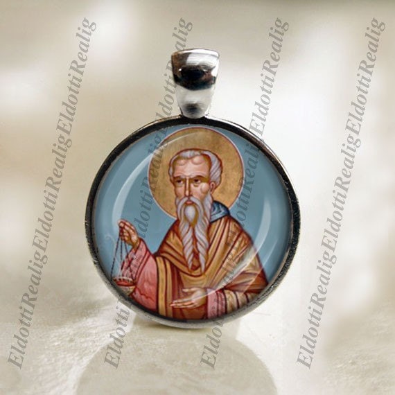 Saint William of Bourges Catholic Patron Silvertone Medal Pendant / Charm Cabochon w Glass Dome