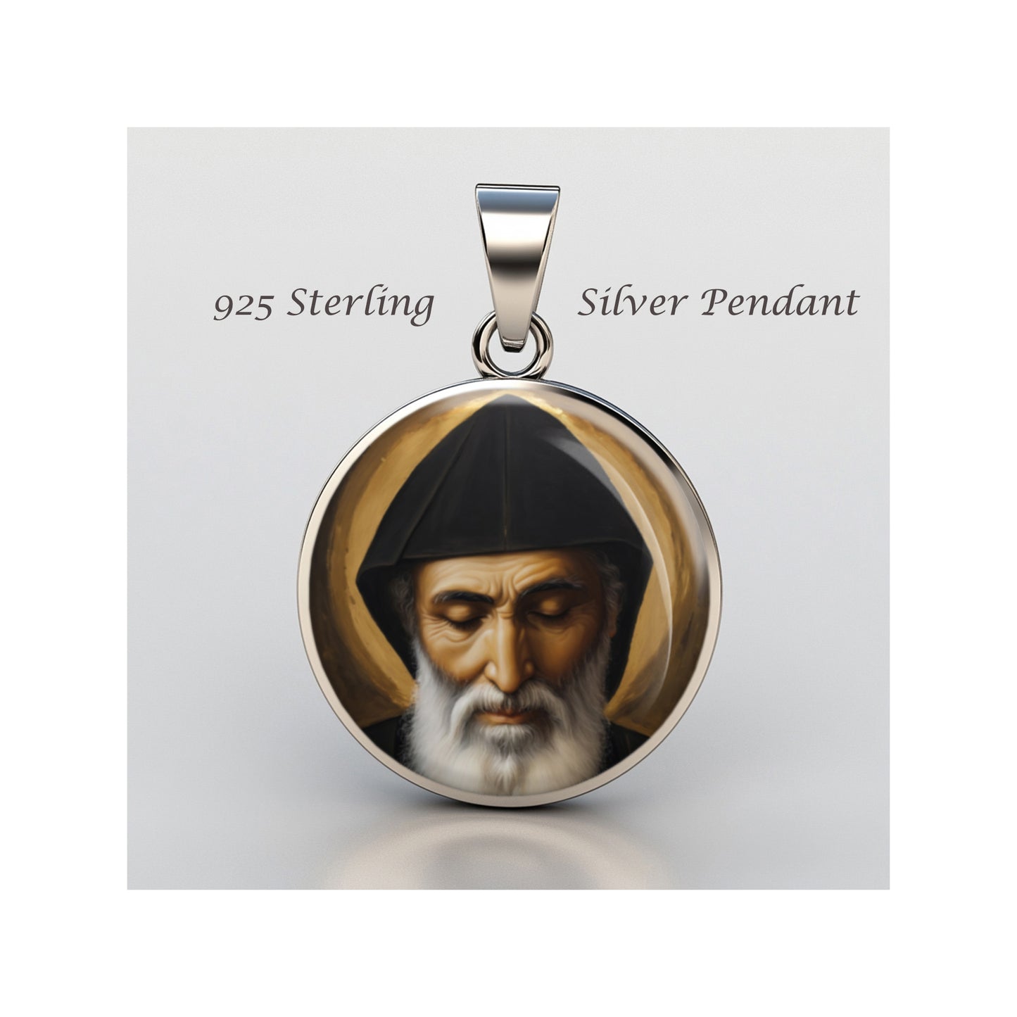 Saint Charbel Catholic sterling silver 925 Christian Medal Patron Pendant image 0