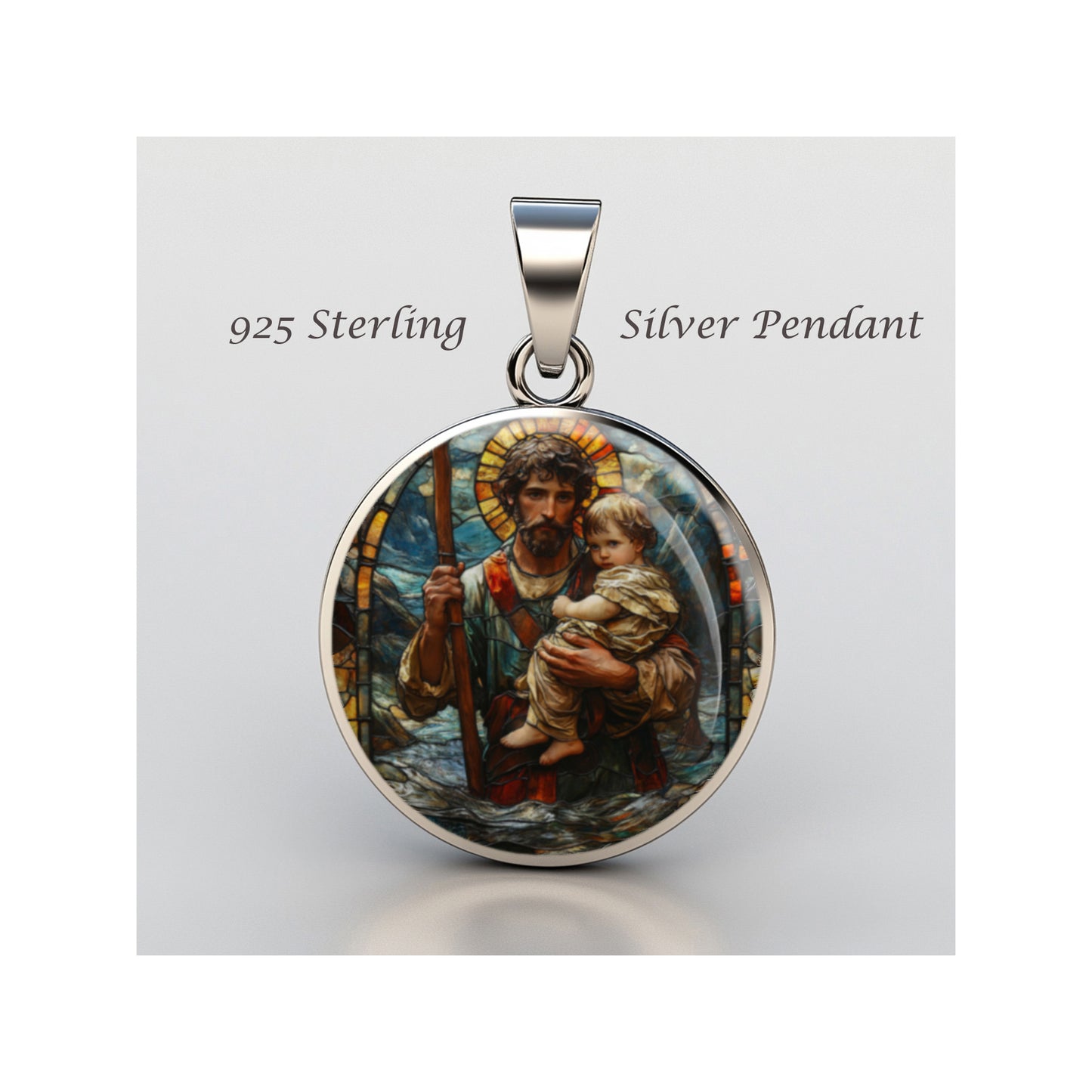 Saint Christopher Catholic sterling silver 925 Christian Medal Patron Pendant image 0