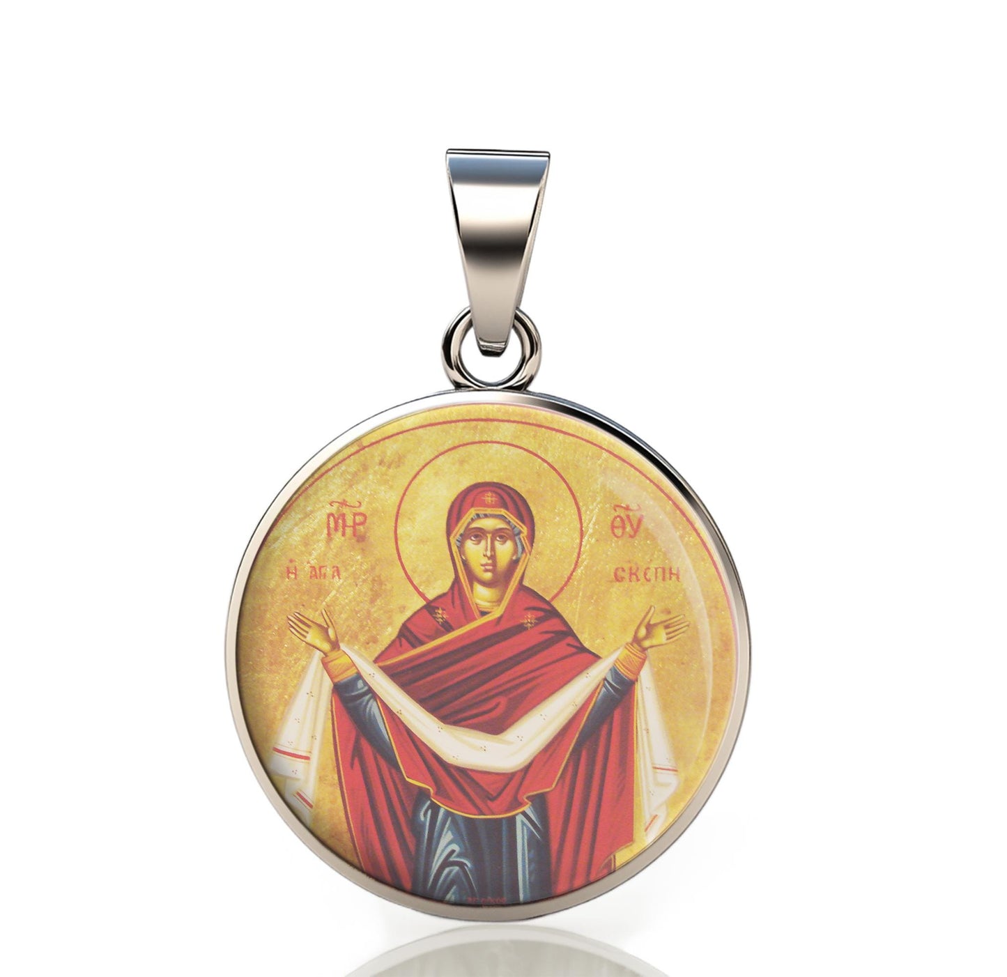 Our Lady Protection Pokrov 925 Sterling Silver Round Pendant Christian Religious Medal Small 20mm