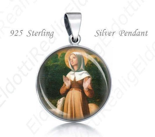 St Germaine de Pibrac French Saint Religious Christian 925 Silver Medal Round Pendant 20mm Jewelry for Necklace