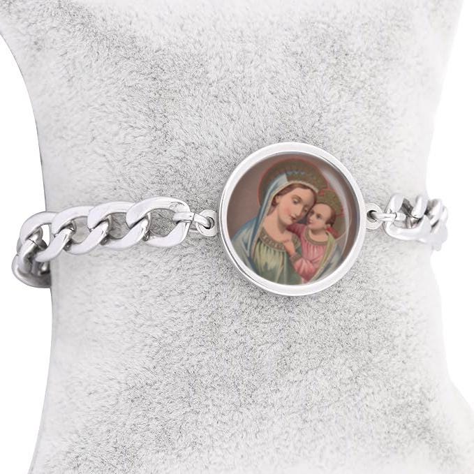 Our Lady Good Counsel Curb Bracelet Gold or Silver tone Religious Jewelry Simple Chain