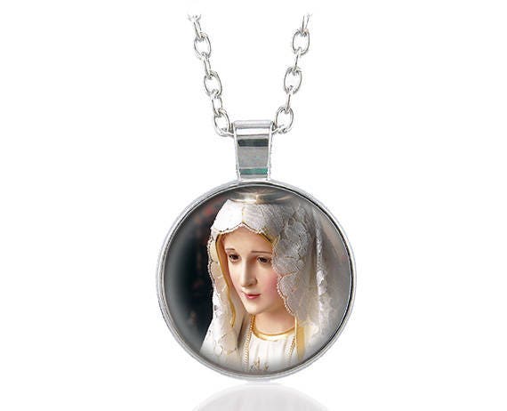 Our Lady of Fatima Catholic Medal Mary Face Pendant Jewelry Necklace