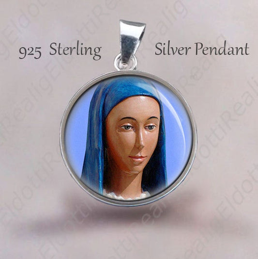 Our Lady of Kibeho Religious Christian Medal. Virgin Mary in Blue 925 Sterling Silver Pendant Medallion Jewelry NEW