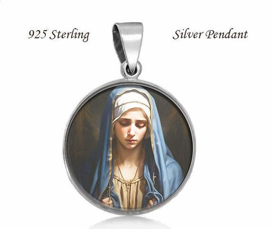 Our Lady of Sorrows Religious Christian 925 Silver Medal Round 20mm Patron Saint
