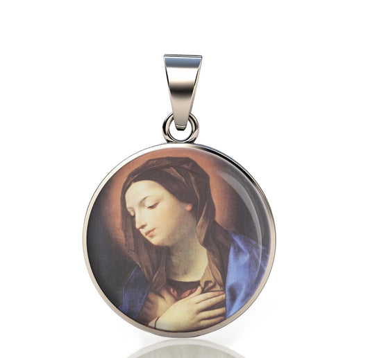 Our Lady Mary Blessed 925 Sterling Silver Round Pendant Christian Religious Medal Small 20mm
