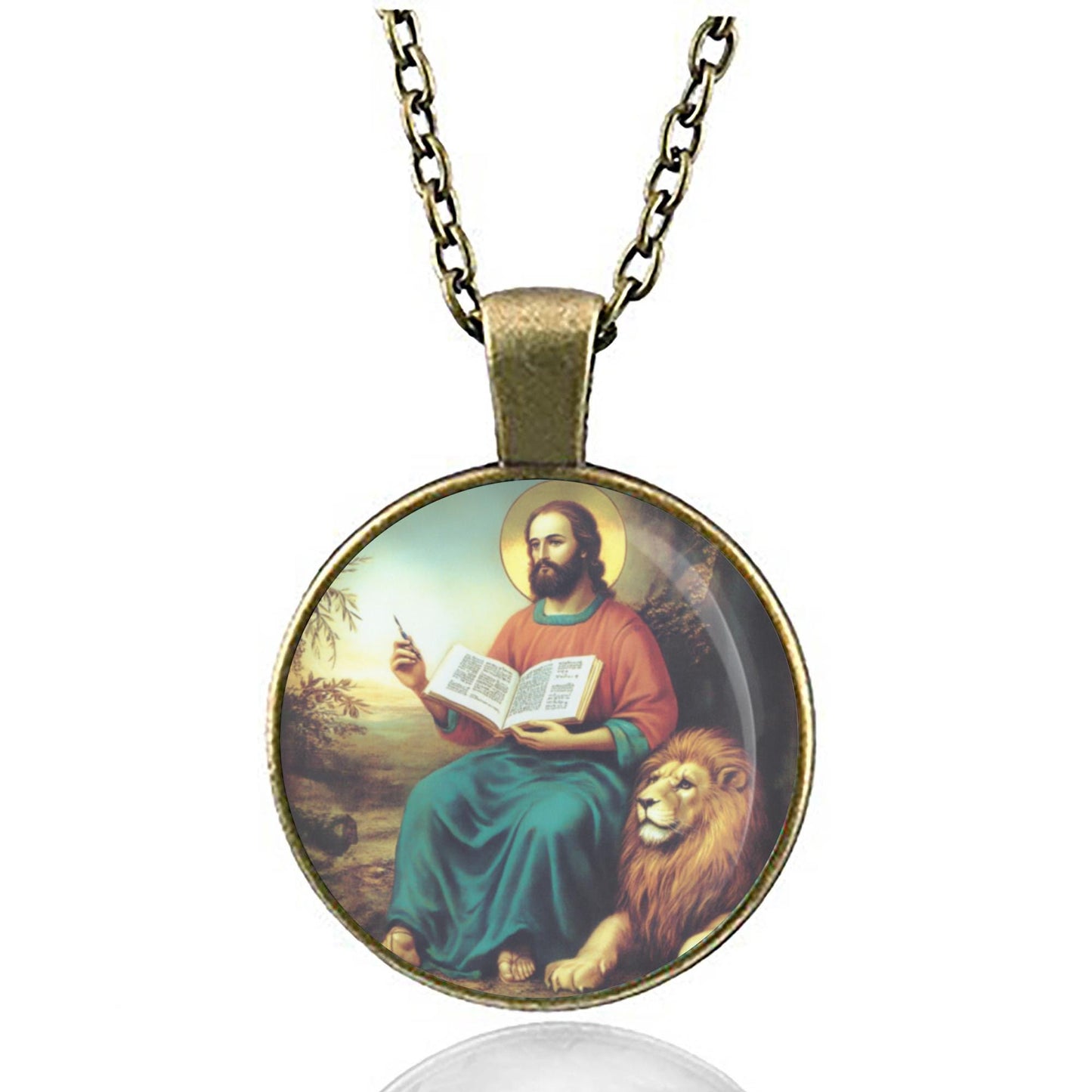 Saint Mark the Evangelist Medal Necklace Round Pendant