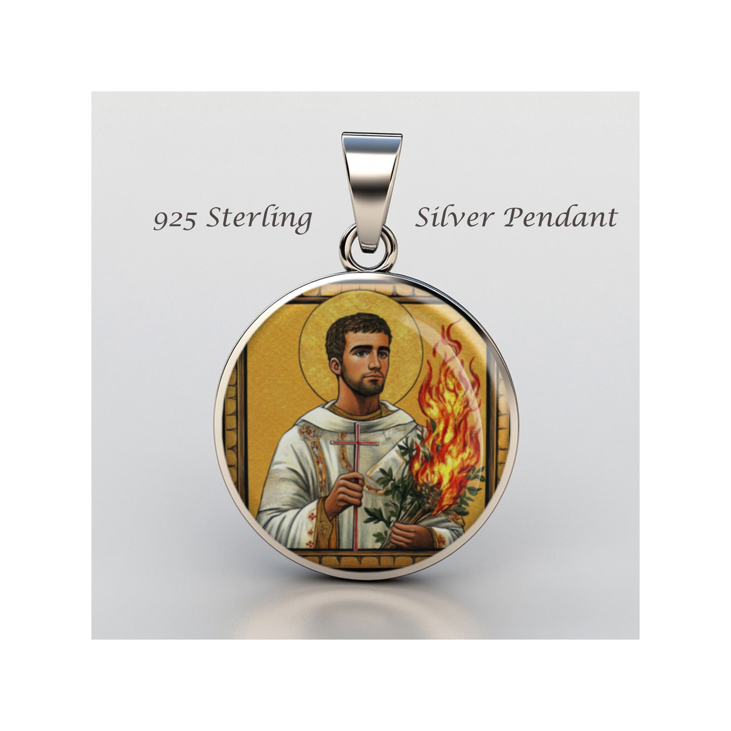 Saint Lawrence Catholic sterling silver 925 Christian Medal Patron Pendant image 0