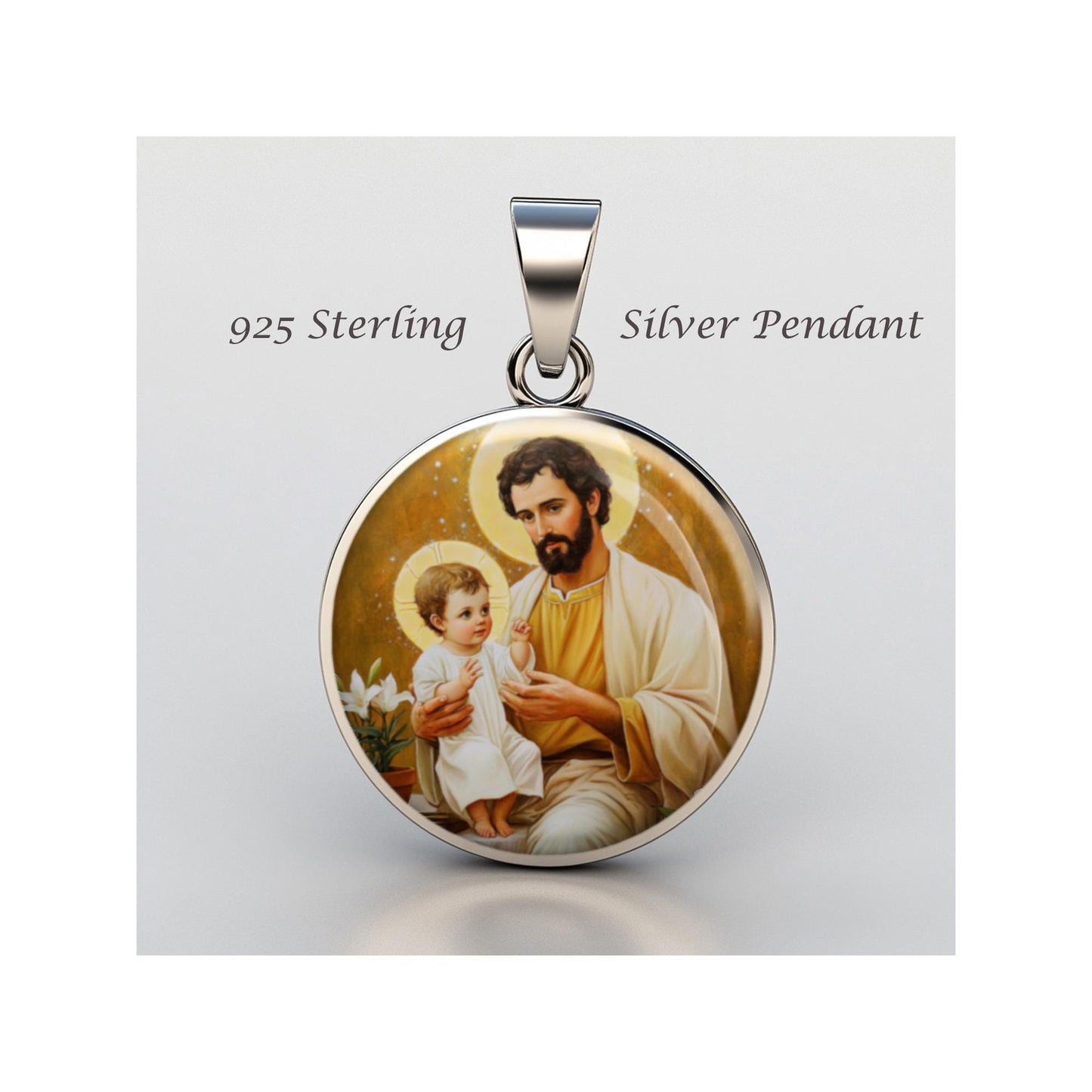 Saint Joseph With Baby Jesus Religious Devotional sterling silver 925 Christian Medal Patron