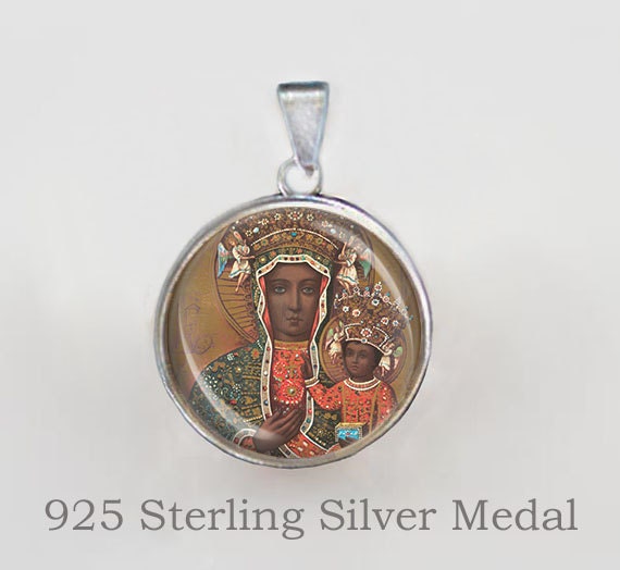 Black Madonna of Czestochowa Virgin Mary Religious Christian Medal Sterling Silver 925 Pendant