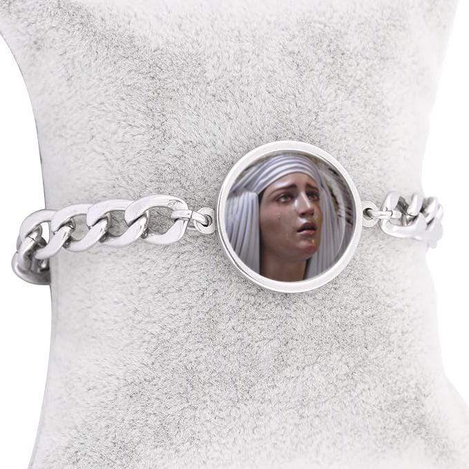 Our Lady Tears Sorrowful Mother Mary Curb Bracelet Gold or Silver tone Religious Jewelry Simple Chain