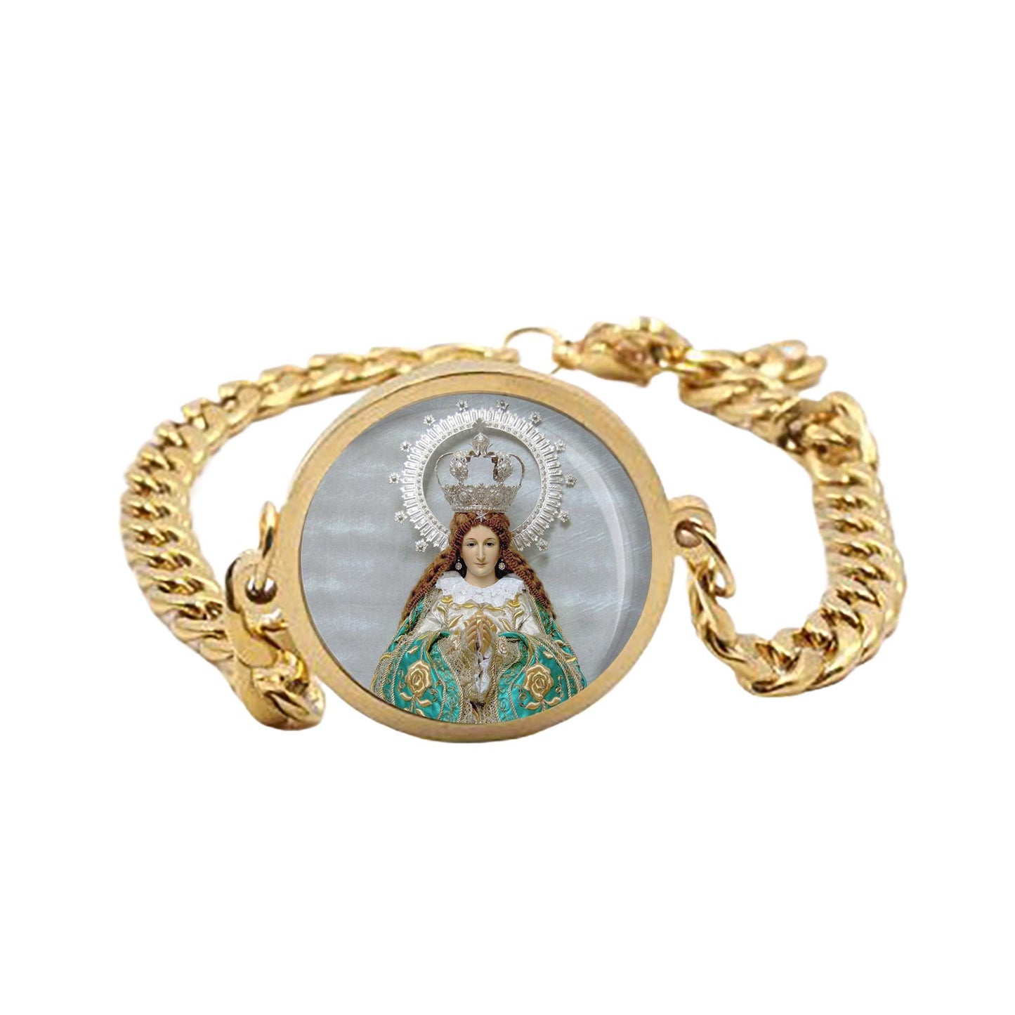 Our Lady Remedies Curb Bracelet Gold or Silver tone Religious Jewelry Simple Chain