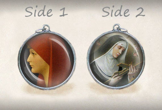 St Fabiola and St Rita Catholic Medal. Catholic Religious Pendant Charm.