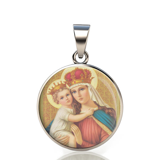 Our Lady Good Remedy 925 Sterling Silver Round Pendant Christian Religious Medal Small 20mm