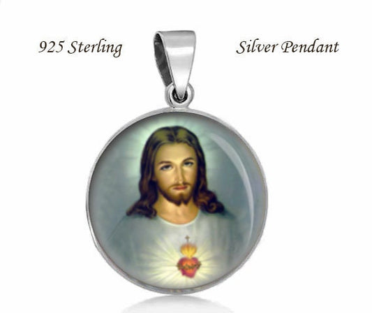 The Most Sacred Heart of Jesus 925 Sterling Silver Pendant 20mm