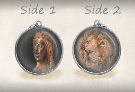 Our Lady of Montserrat and Lion Christian Catholic Medal. Religious Pendant for Necklace.