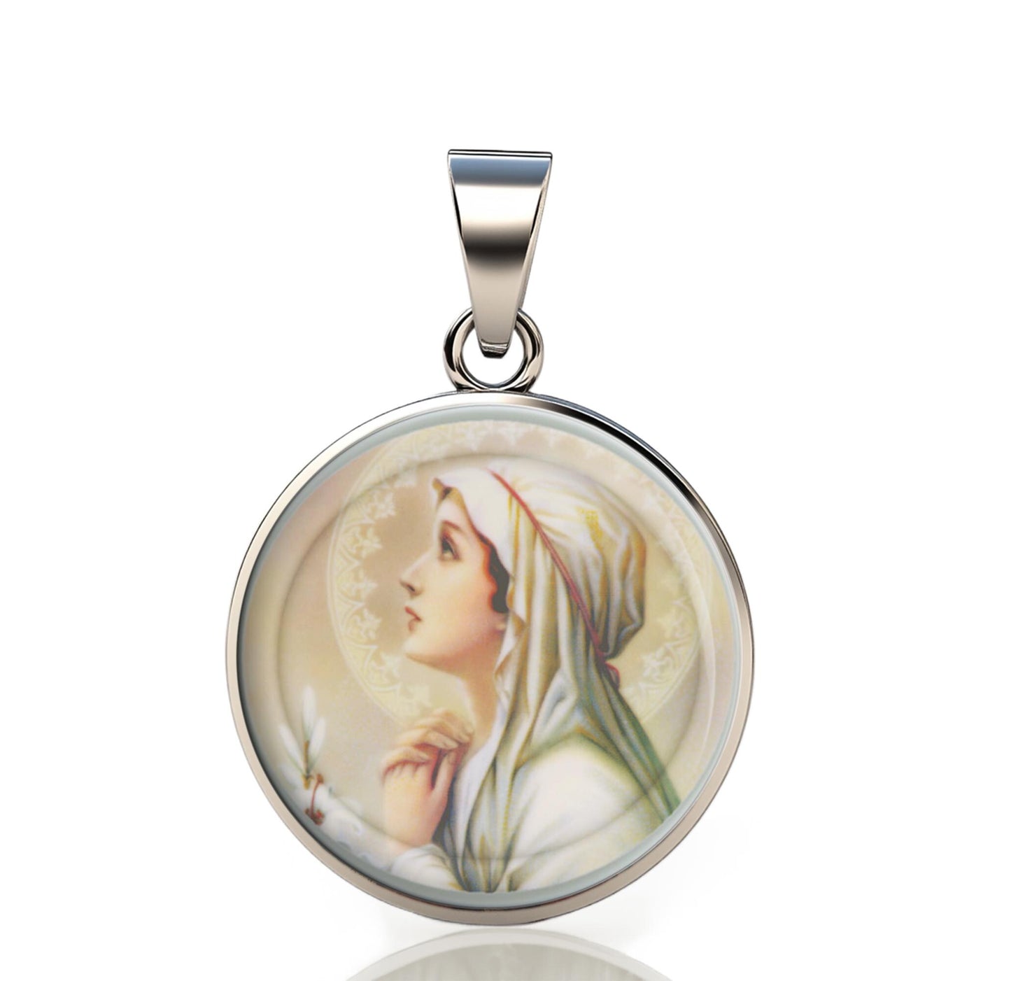Our Lady Mental Peace Catholic Mary 925 Sterling Silver Round Pendant Christian Religious Medal Small 20mm