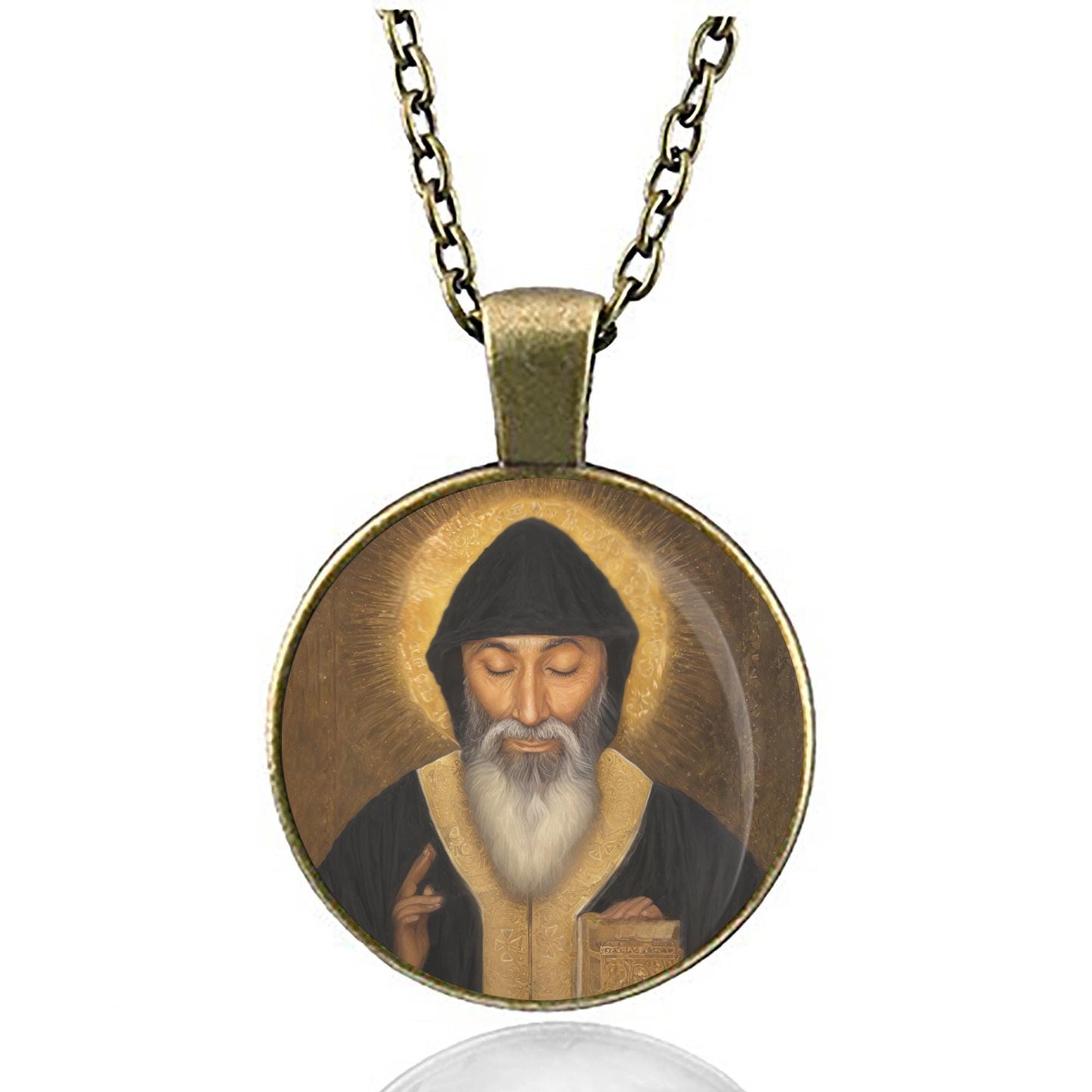 St. Charbel Catholic Necklace Medal Round Pendant Lebanese Art, Roman Catholic Monks