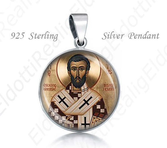 St Frumentius of Ethopia Religious Christian 925 Silver Medal Round Pendant 20mm Jewelry for Necklace