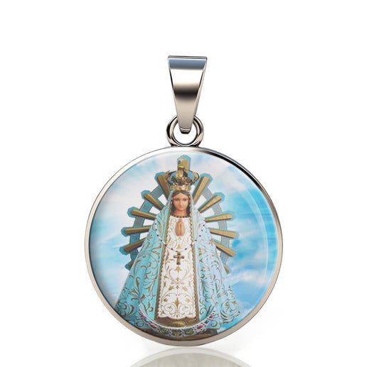 Our Lady Lujan Catholic Mary 925 Sterling Silver Round Pendant Christian Religious Medal Small 20mm