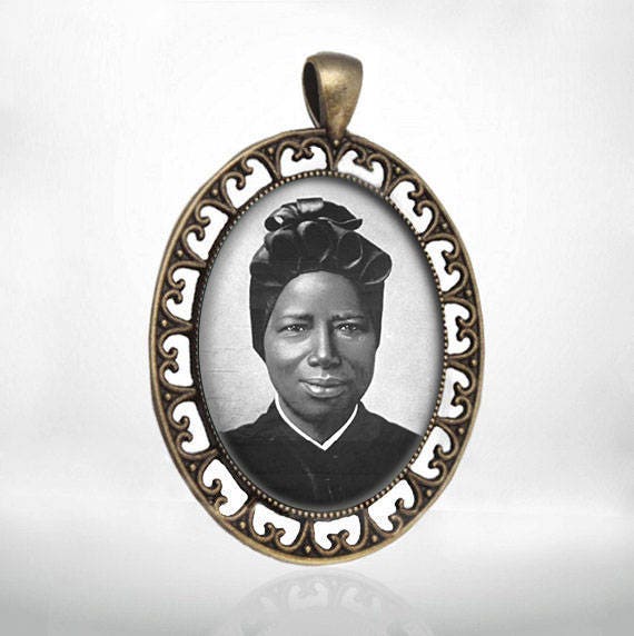 St. Josephine Bakhita Black and White Catholic Religious Pendant