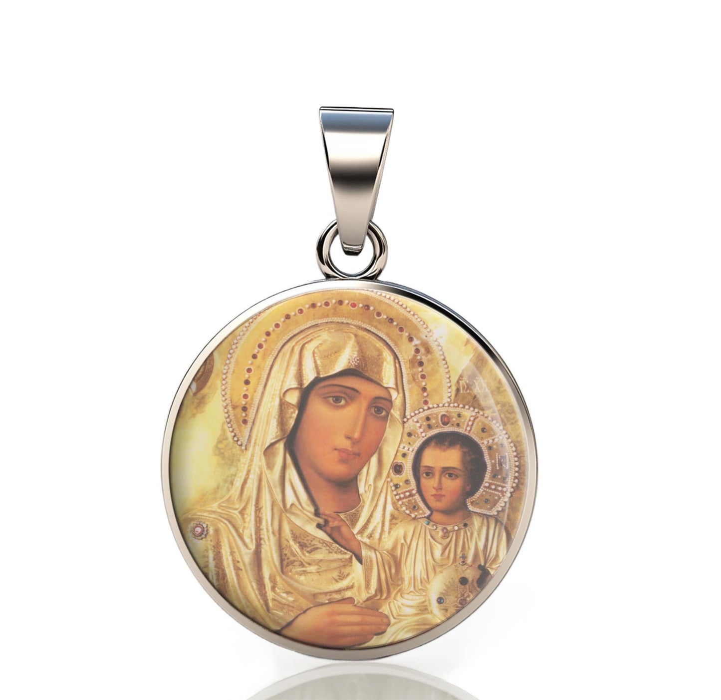 Our Lady Jerusalem 925 Sterling Silver Round Pendant Christian Religious Medal Small 20mm