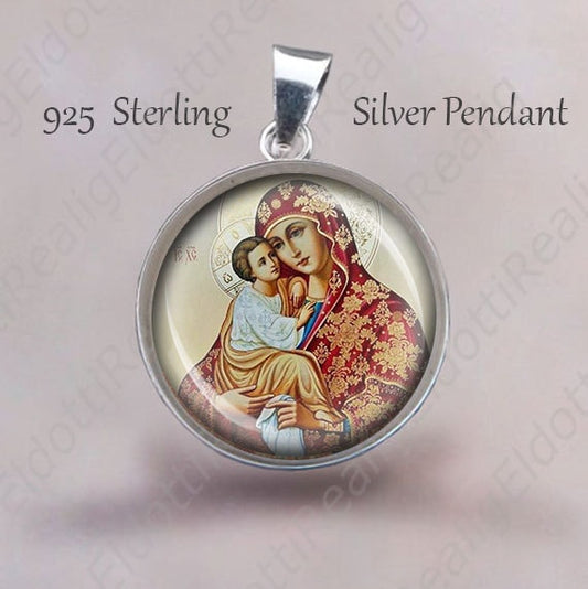 Holy Mother Mary with Baby Jesus Religious Christian Medal. Sterling Silver 925 Christian Pendant 20mm Jewelry Round Medal NEW