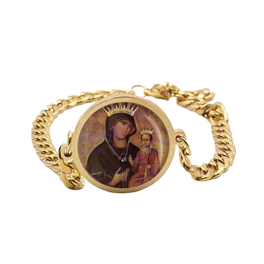 Our Lady Peacee Curb Bracelet Gold or Silver tone Religious Jewelry Simple Chain