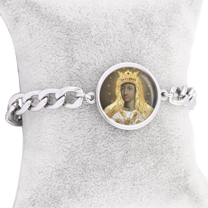 Our Lady Comforter Of The Afflicted Curb Bracelet Gold or Silver tone Religious Jewelry Simple Chain